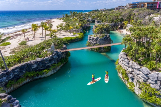 Riviera Maya beach and river with kayaking