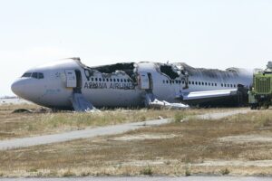 Asiana Airlines Flight 214 after crash landing in San Francisco International Airport