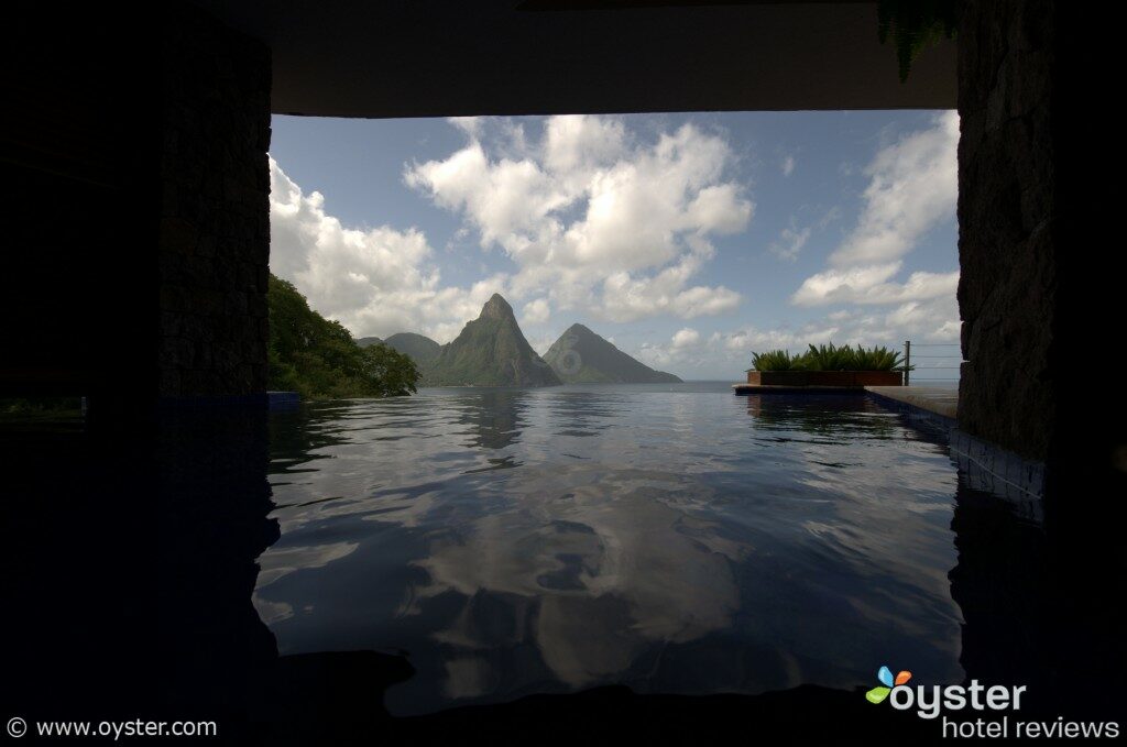 Believe it or not, we took this shot from inside a guest room at the Jade Mountain Resort in Saint Lucia. (Most rooms have a private infinity pool.)