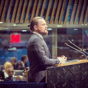 DiCaprio at the 2014 UN Climate Change Summit; John Gillspie