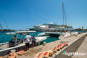Conch shells and cruise ships at Nassau's Prince George Wharf.