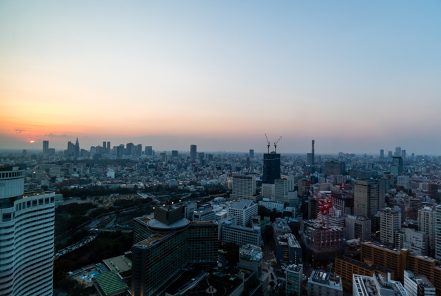 The Tokyo skyline at sunset from the Prince Gallery Tokyo Kioicho hotel