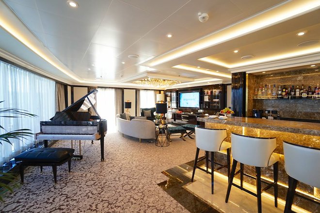 The palatial Regent Suite on Regent Seven Seas Cruises' Seven Seas Explorer/Jason Leppert