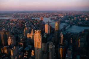 New York City at sunset from Freedom Tower